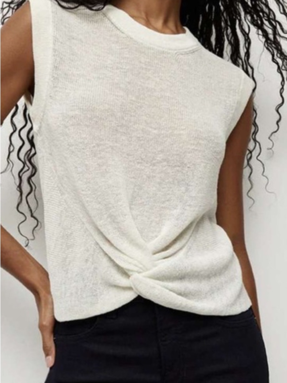 Veronica Beard Cream Twist-Front Knit Tank